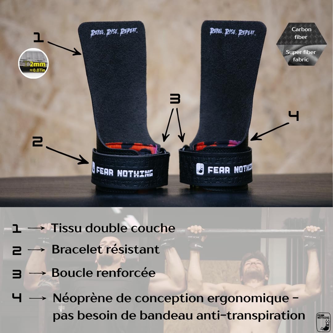 FEAR NOTHING Crossfit Grips Gants d'entraînement pour cross-training haltérophilie Poignées de gymnastique Protection fonctionnelle des mains Gants d'haltérophilie Gants Pullup