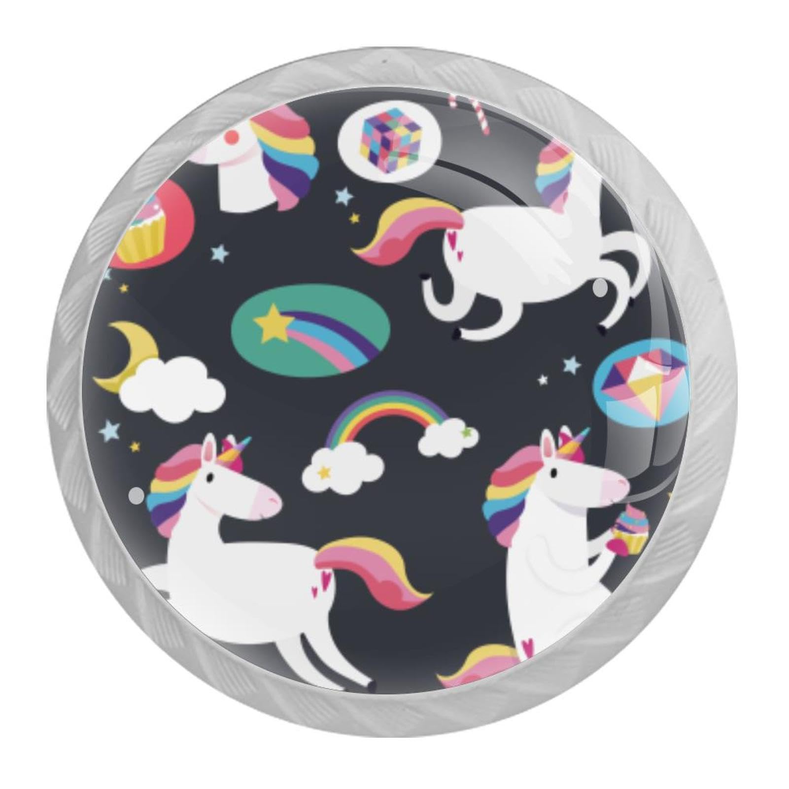 Tqmspg 4 Pieces Drawer Pulls Unicorns and Rainbow Door Knobs Dresser Handles for Kitchen Wardrobe Cupboard Hardware Furniture