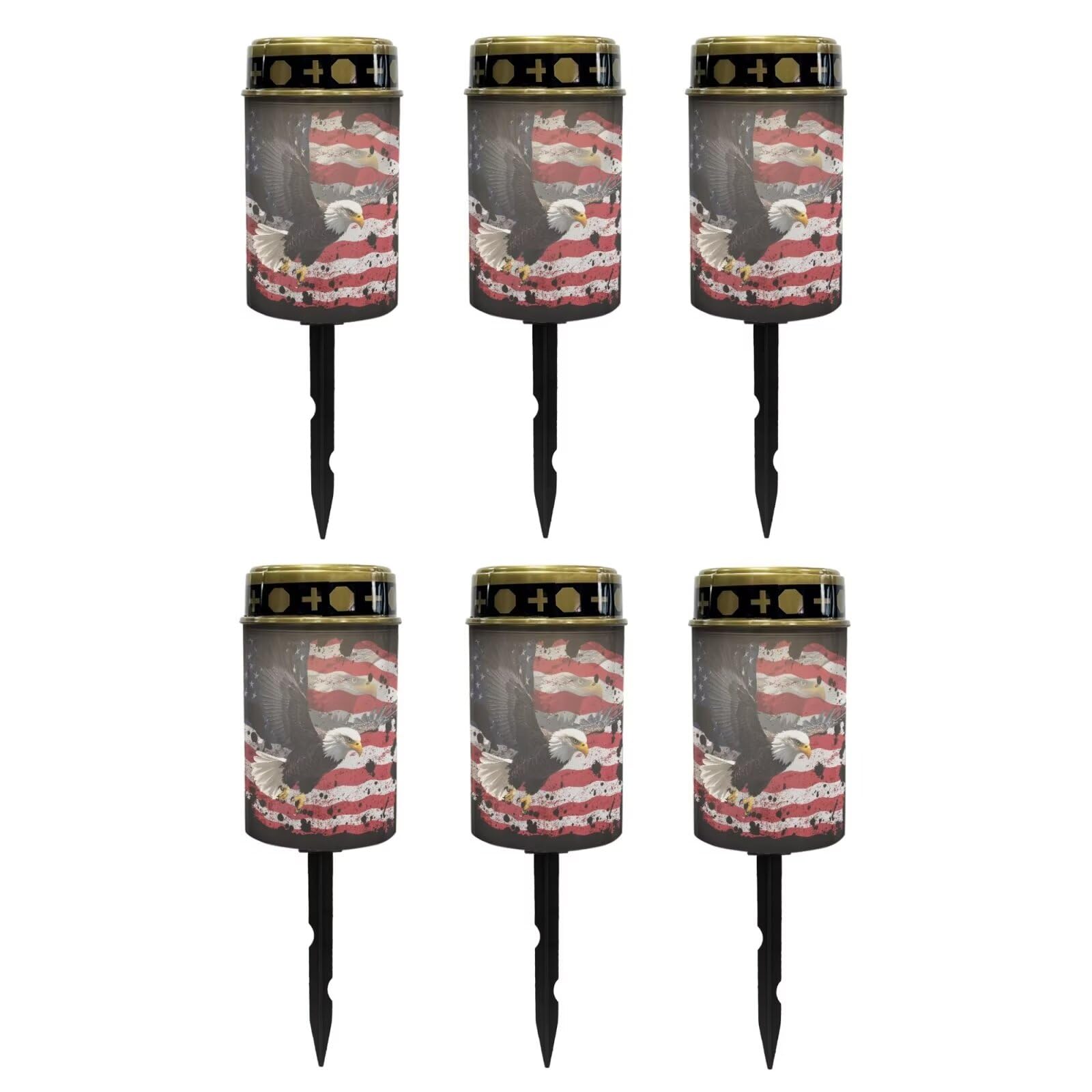 Poceacles Solar Lights Pack of 6 Outdoor Grave Solar Lights for Cemetery Decoration Solar Outdoor Lights Cemetery Solar Lamp for Garden Lawn Backyard Pathway Decor, Eagle American Flag Splash