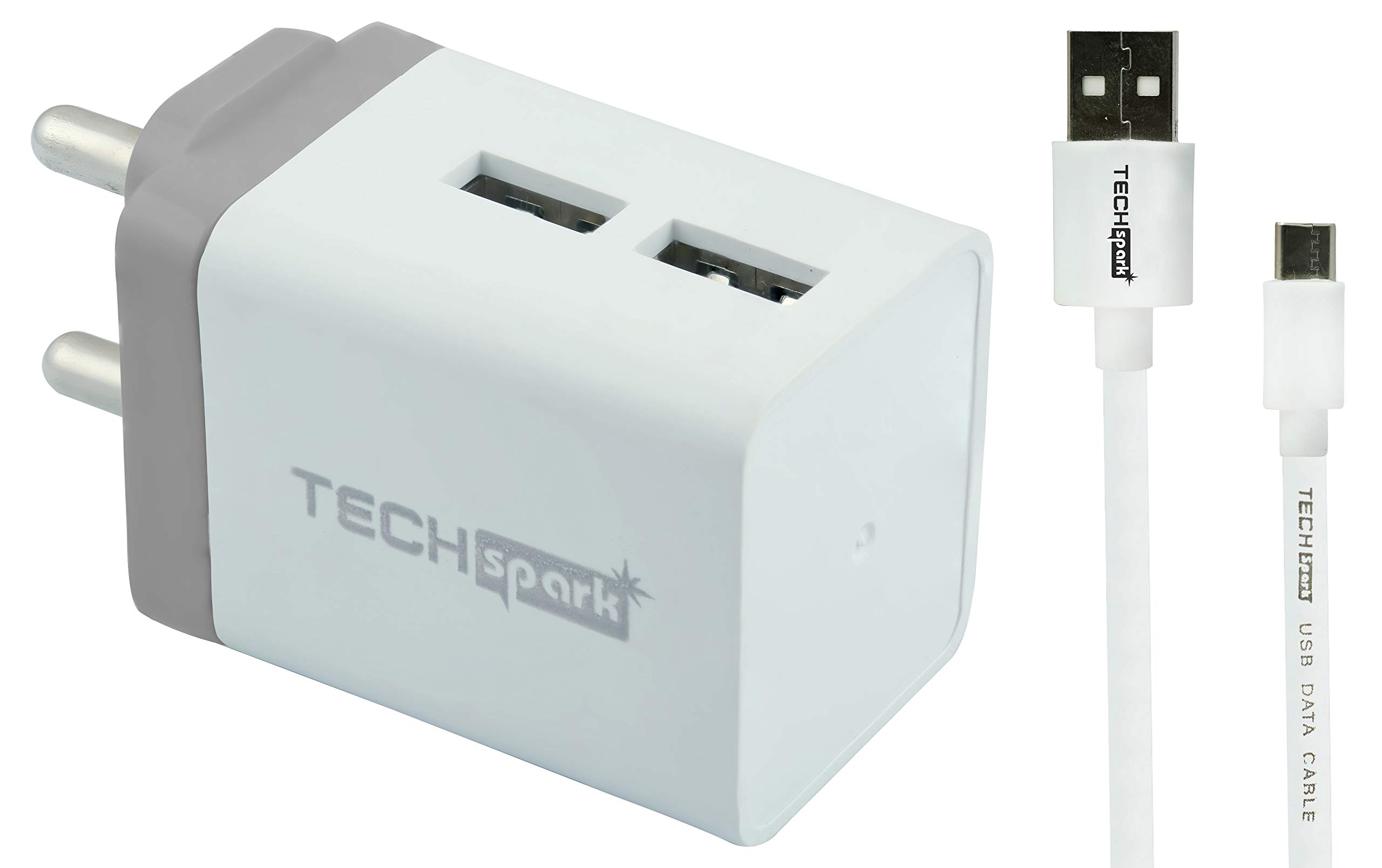 Techspark TS205 USB Wall Charger Adapter for All Phones and Tablets, Grey.