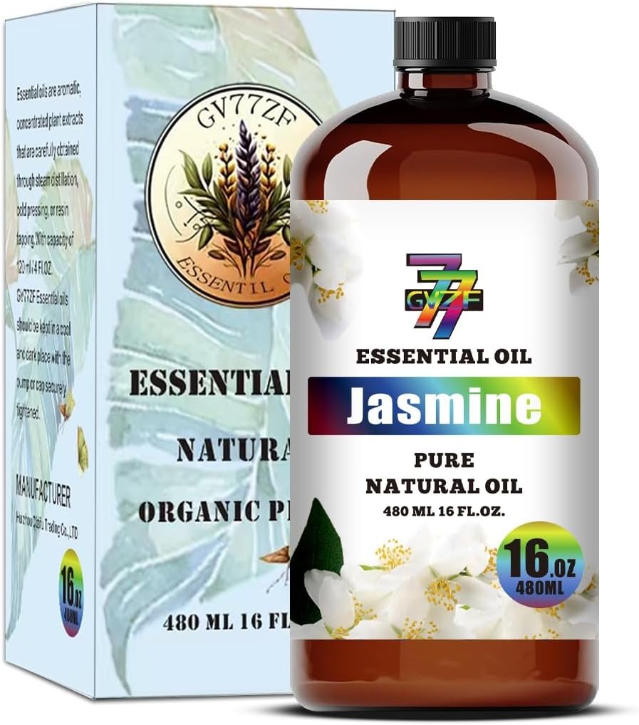 Jasmine Essential Oil - GV77ZF Jasmine Oils for Diffusers, Humidifiers, DIY Candles, Soap, Cleaning, Home, Office, Yoga, Massage, Gifts - 16 fl oz (480 ml)