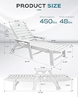 Vista 3 de Tumbona de exterior extragrande con 5 posiciones, de polietileno de alta densidad (HDPE), con ruedas y portavasos, para patio, terraza, piscina
