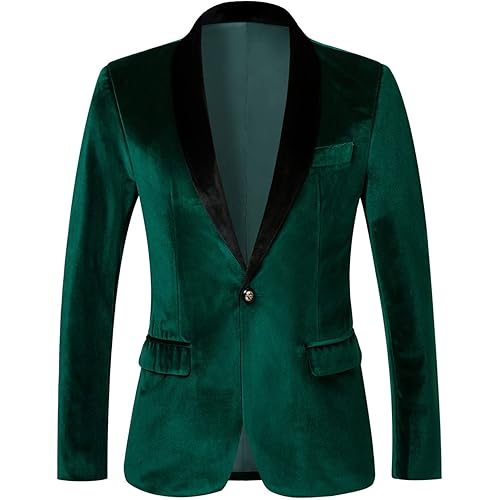 THWEI Mens Velvet Blazer Slim-Fit Solid Color One Button Blazer Sport Coat Jacket for Wedding Dinner Party