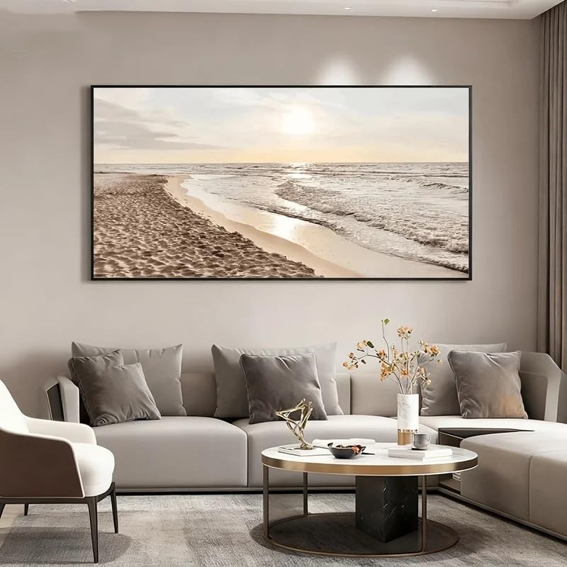Toile plage vintage 60x120 tableau dunes et vagues pour décoration murale café