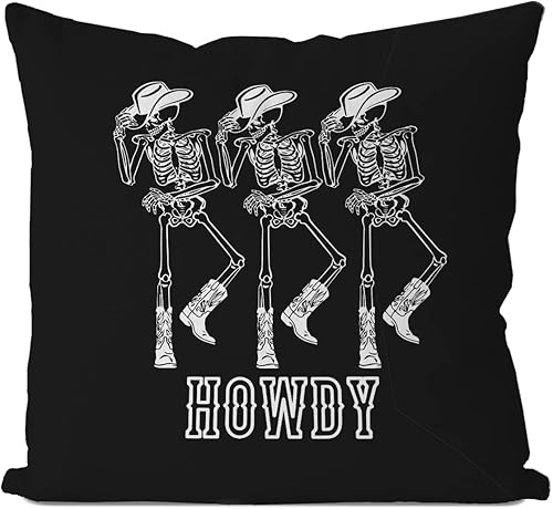 Funda de almohada retro de esqueleto Howdy de 18 x 18 pulgadas, funda de almohada de esqueleto bailarín vintage, decoración del hogar, funda de