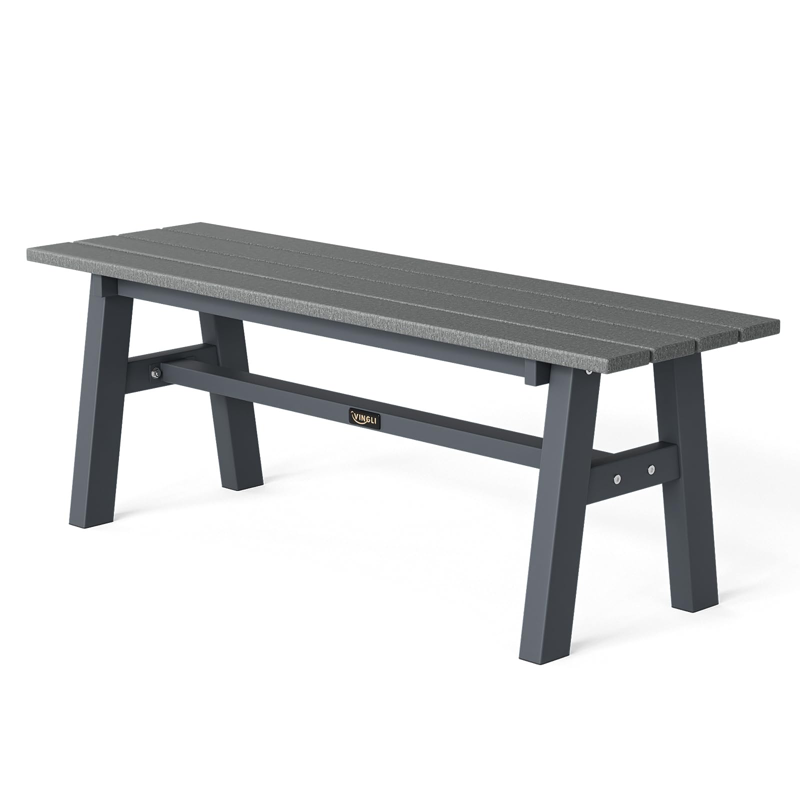 VINGLI 47” Outdoor Bench Garden Bench HDPE Porch Bench w/Metal Legs, Poly Lumber Patio Bench, 660 LBS Capacity Outdoor Backless Bench(Grey)