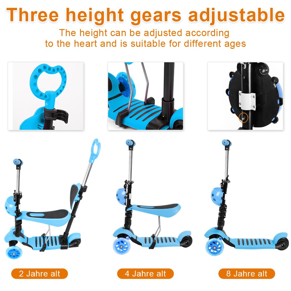 Scooter Pliable pour Enfants, Scooter à Trois Roues avec Roues Clignotantes, Trottinette véhicule d'équilibrage, hauteurs réglables 57-64-71cm