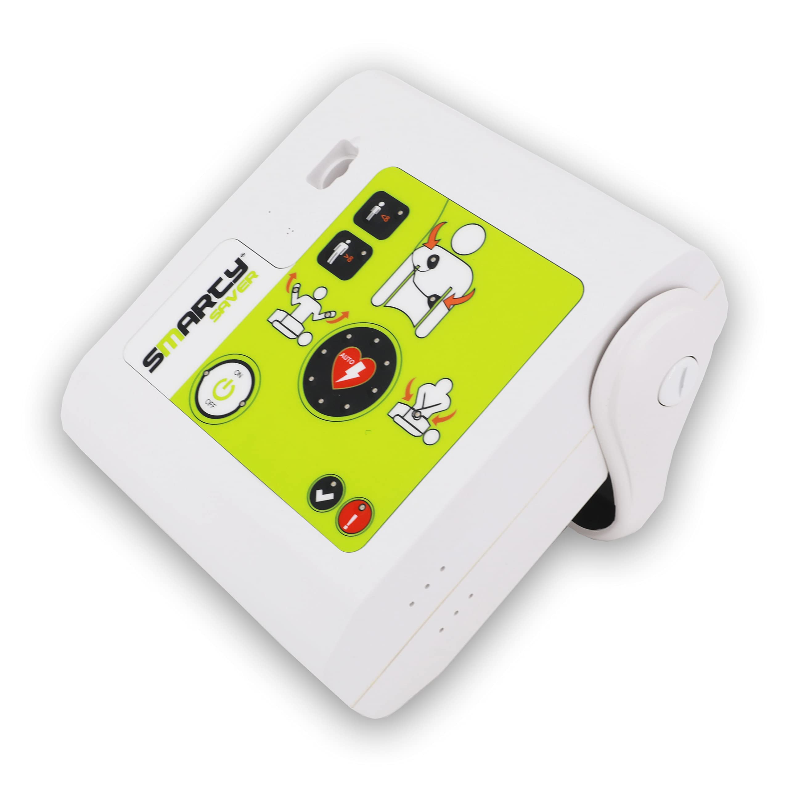 SET AED Defibrillator SMARTY SAVER, vollautom. Auslösung, Umschalter Erwachsene-Kinder, Kombi-Elektroden, ABS-Wandkasten und AED-Standortwinkel