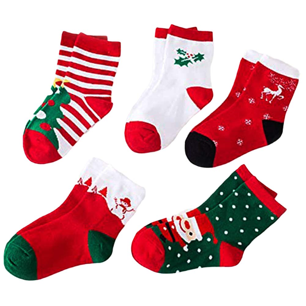 LITOON Christmas Socks Children Socks Kid Socks Cotton Socks Cute Socks for Kids 5 Pairs