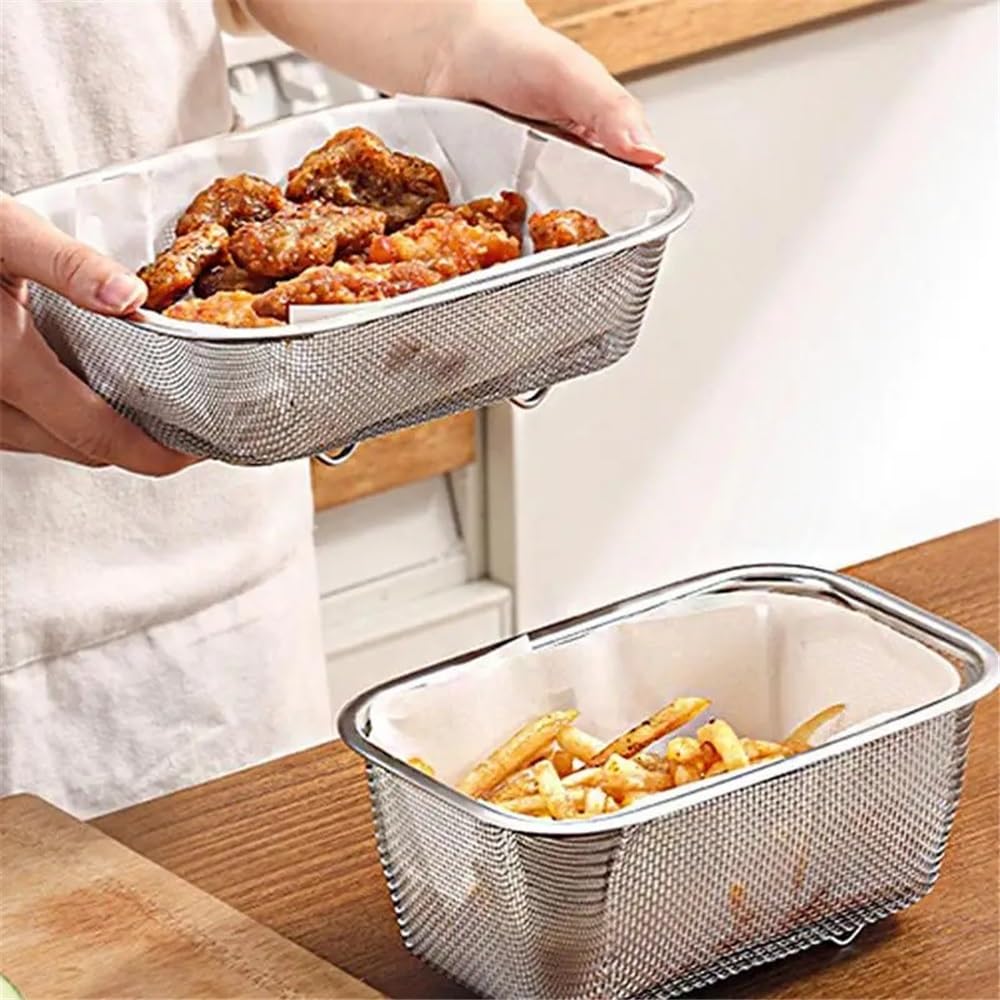 Cesta para freidora 1 paquete de filtro aceite malla fina rectangular cesta acero inoxidable(Grande)