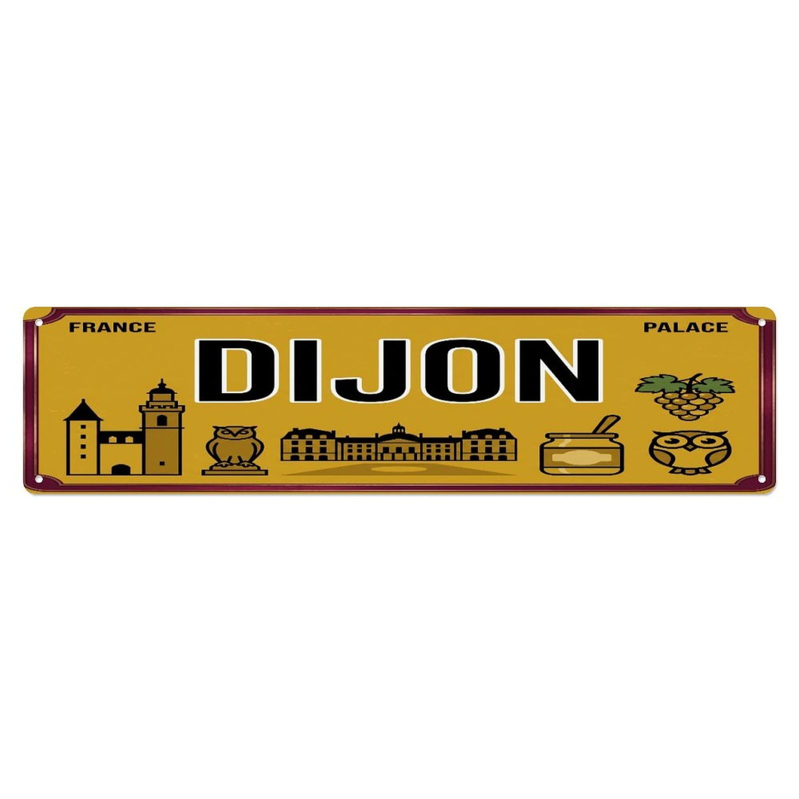 Tgrcjimh Style Metal Tin Sign Vintage Travel Dijon Palace Mustard Owl