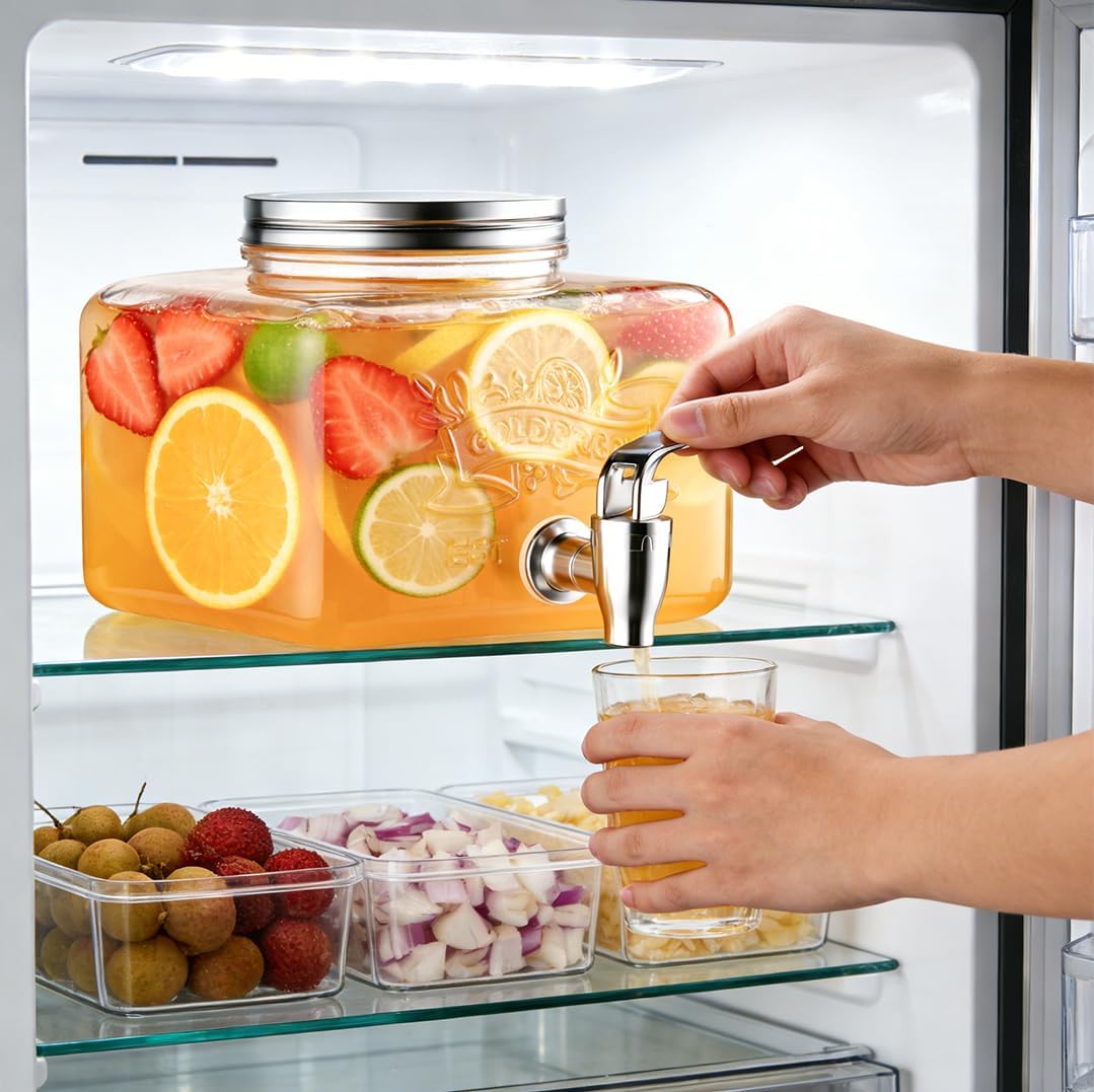 Aofmee Glass Drink Dispenser for Fridge, 1 Gallon Beverage Dispenser with Stand and Spigot, Drink Dispensers for Parties, Large Water Dispenser for Outdoor, Iced Tea, Juice, Lemonade - Image 3