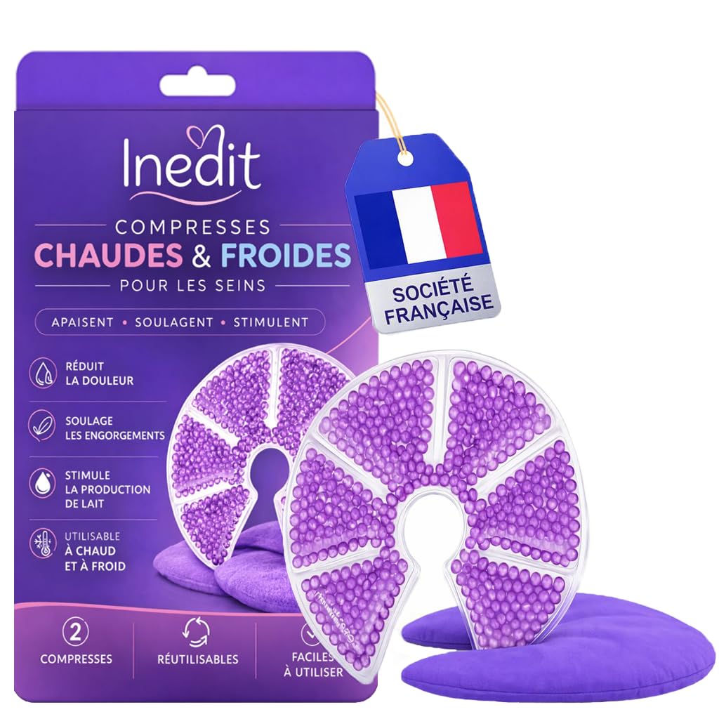 Coussinet Gel Allaitement [Société Française] Lot de 2 Compresses 3-en-1 Chaud/Froid Allaitement Pour Sein - Soulage Engorgement/Mastite & Douleurs - Confortable & Réutilisables (VIOLET)