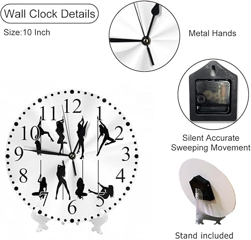 Miniatura 3 de Reloj de pared sexy femenino de 10 pulgadas, funciona con pilas, ocho formas, reloj de strippers silencioso sin tictac, relojes modernos decorativos