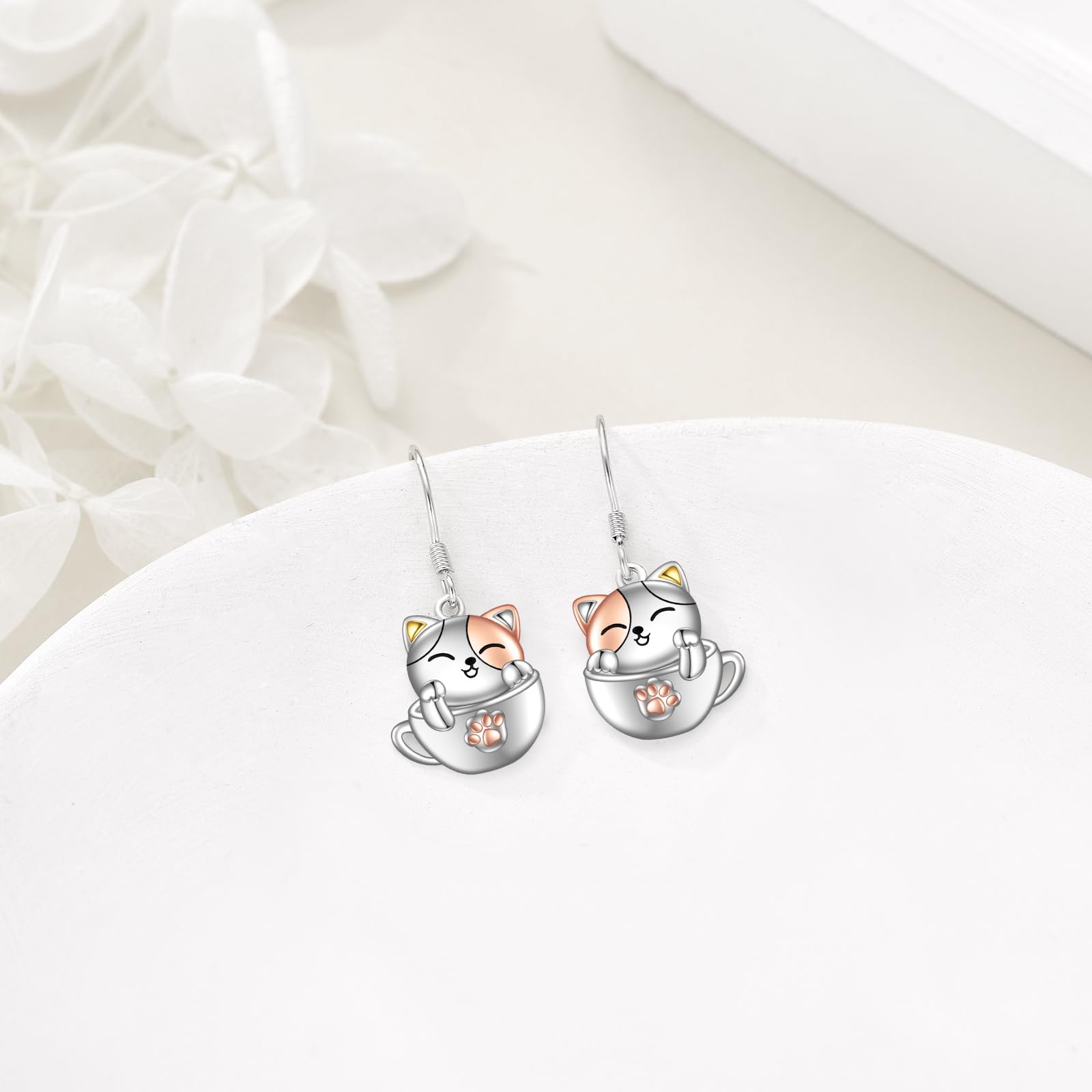 Tier Ohrringe Damen Mädchen Kinder 925 Sterling Silber Panda/Faultier/Koala/Fledermaus/Kürbis/Schwarze Katze/Hund Tassen Hängend Ohrhänger Niedlich Tier Ohrringe Schmuck Geschenk