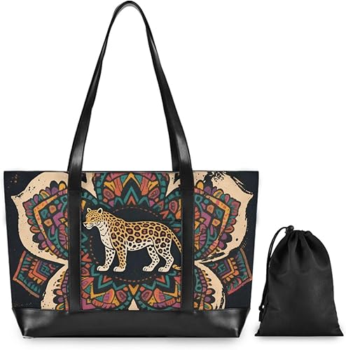Miniatura 2 de KLL Boho Mandala Flowers Leopard Colorful modern laptop bags with zipper laptop tote bags for work Large Handbag for Travel Gym Vacation with lunch