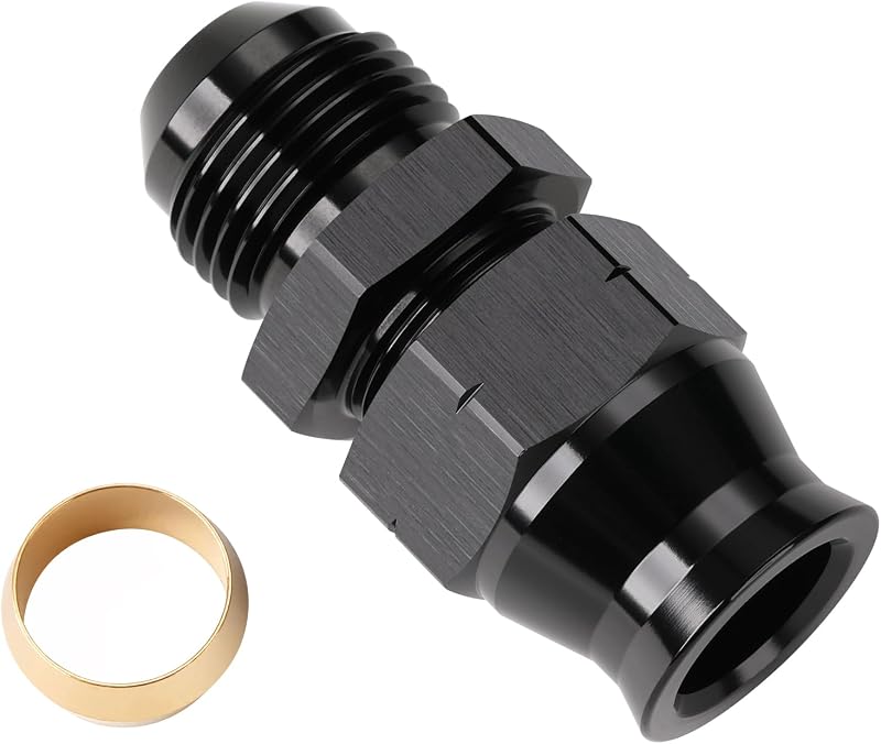 Adaptador Reto Podavelle 8AN Macho para Tubo Rígido 3/8" com Compressão – Alumínio Preto, 1 unidade