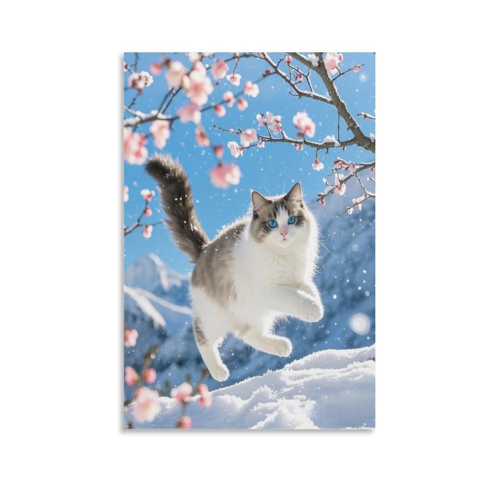 IEJKLUVWX Ragdoll Cat In Snow Field Wall Posters Glorious Sunny Day Waterproof Canvas Moisture Resistant Easy to Install for Bathroom Office Housewarming Gift Original 20x30inch(50x75cm)