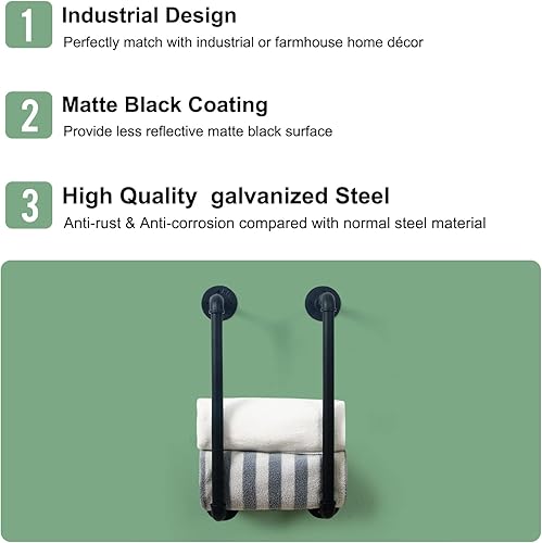Miniatura 4 de HouseAid Toallero de tubo industrial, soporte de almacenamiento de toallas de baño de granja, organización de toallas de estilo vintage, montado en
