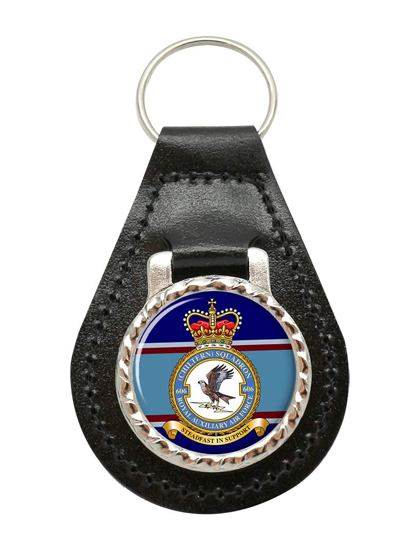 Giftshop Uk Unisex Black Leather And Silver Metal 606 Squadron Rauxaf Leather Key Fob