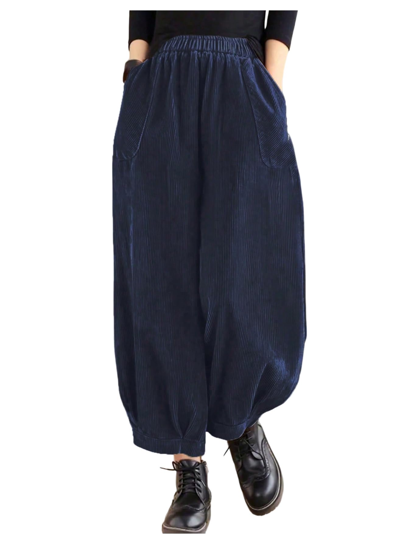 Verdusa Womens Streetwear Corduroy Pants Casual Wide Leg Barrel Pants with Pockets