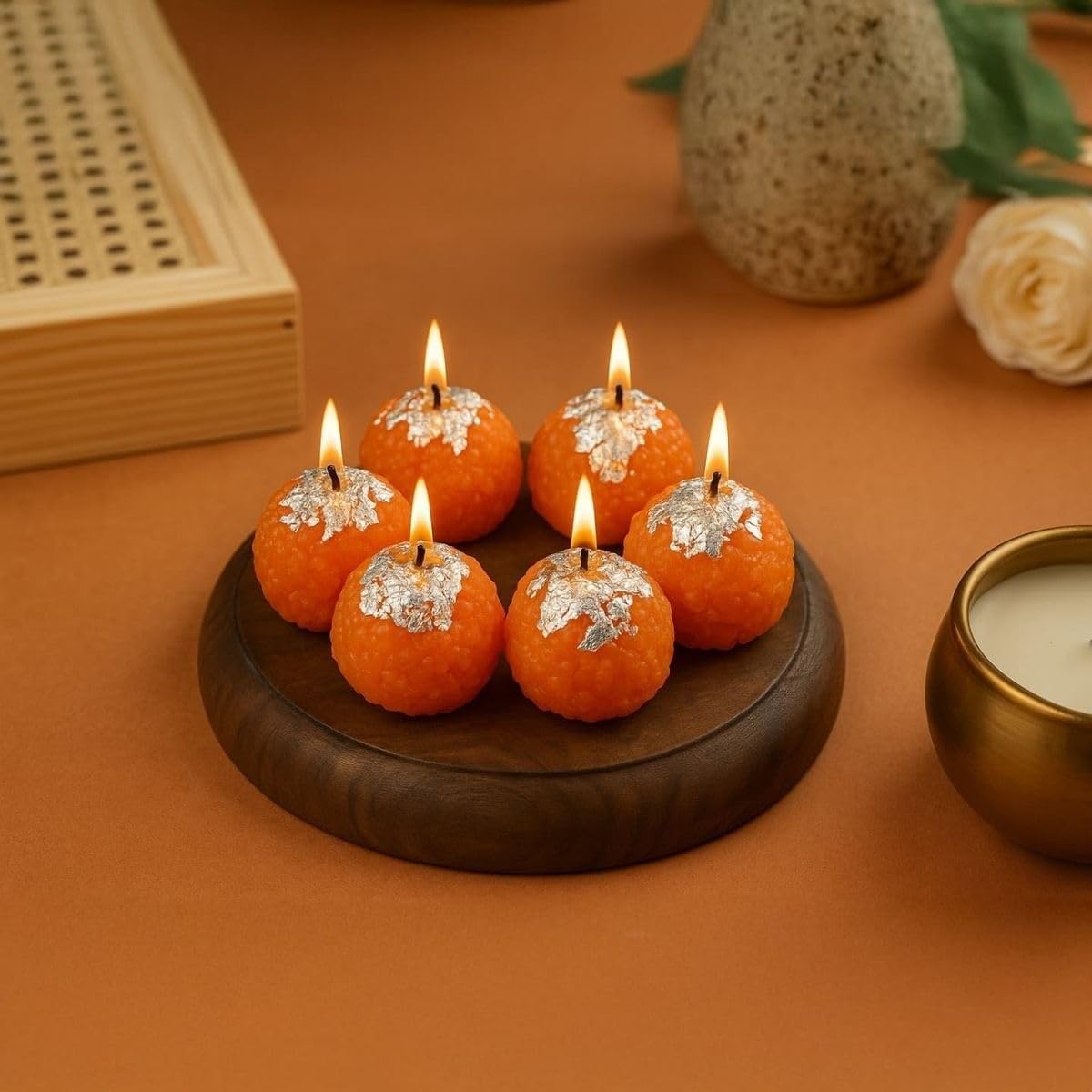 CANDLE CABINETS Premium Handcrafted Motichoor Ladoo Scented Soy Wax Candle - Single Piece, Kesar Fragrance, Realistic Decorative Festive Candle for Diwali, Home Decor & Unique Gifting-image-22