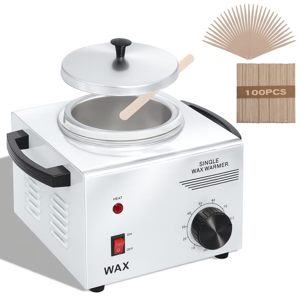 Wax Warmer for Hair Removal, Professional Single Wax Warmer Pot Melter Heater with Adjustable Temperature Set, Home Spa & Salon Electric Waxing Machine with 200pcs Sticks