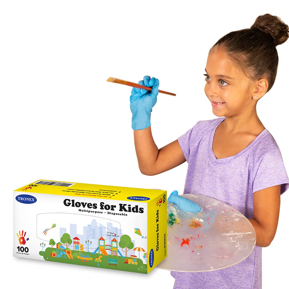TRONEX 9140KDS Nitrile Disposable Gloves, Kids Nitrile Gloves, Multipurpose, Food Safe, Fingertip Textured, Powder Free, Latex Free, Ages 6-12 Years, Unisize, Case of 1000