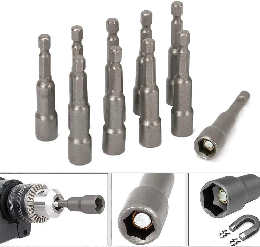 Wkrętak magnetyczny z nasadką udarową 6 mm-15 mm Zestaw kluczy imbusowych 1/4 cala Adapter wiertarski do wiertarek elektrycznych Zestaw nasadek do wkrętarek udarowych