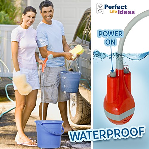 Perfect Life Ideas Handheld Indoor Outdoor Portable Shower - Hand Held Rechargeable Showerhead Pumps Water from Bucket or Tub - Best for Pets RV Cars Baby Camping Travel Beach Bidet Toilet Seniors - Thumbnail 3