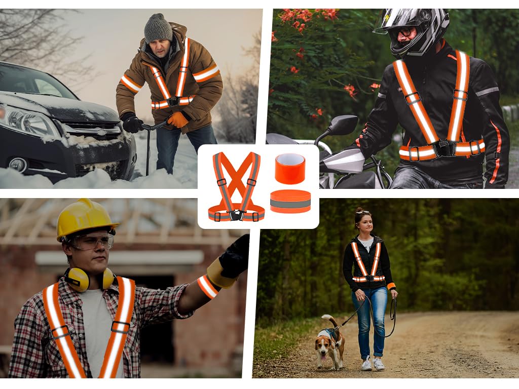 Gilet Catarifrangente ad Alta Visibilità 4 Pezzi con Braccialetti Riflettenti e Borsa, per Corsa Ciclismo