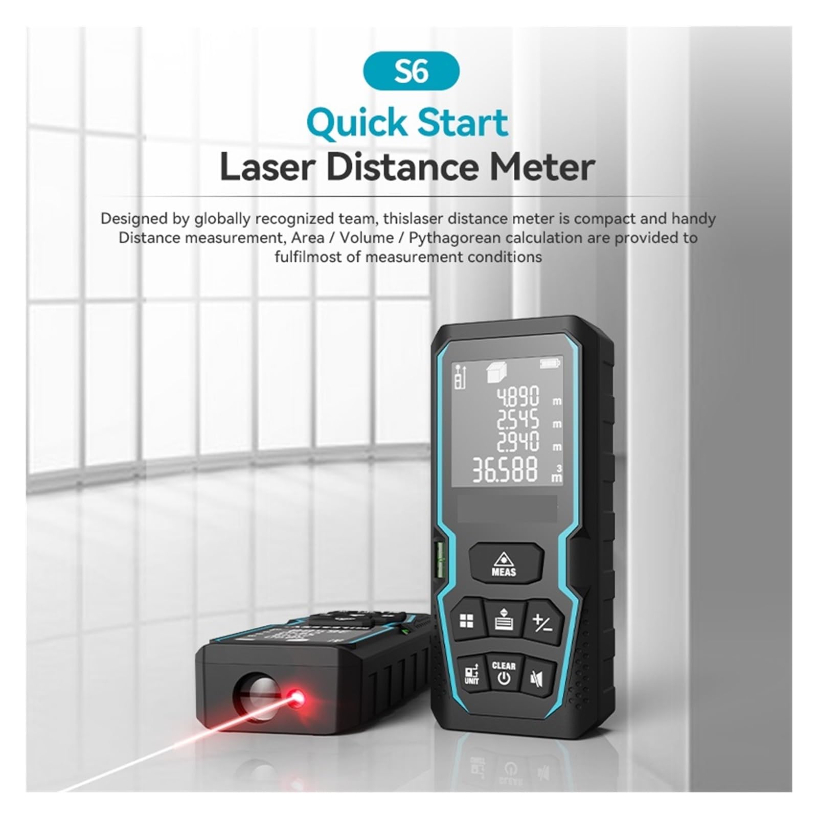 Medidor de Distancia láser 40 m/120 m, telémetro con Burbuja de Nivel, Pantalla LCD con retroiluminación, Herramientas de medición for el hogar Alta precisión(50m)