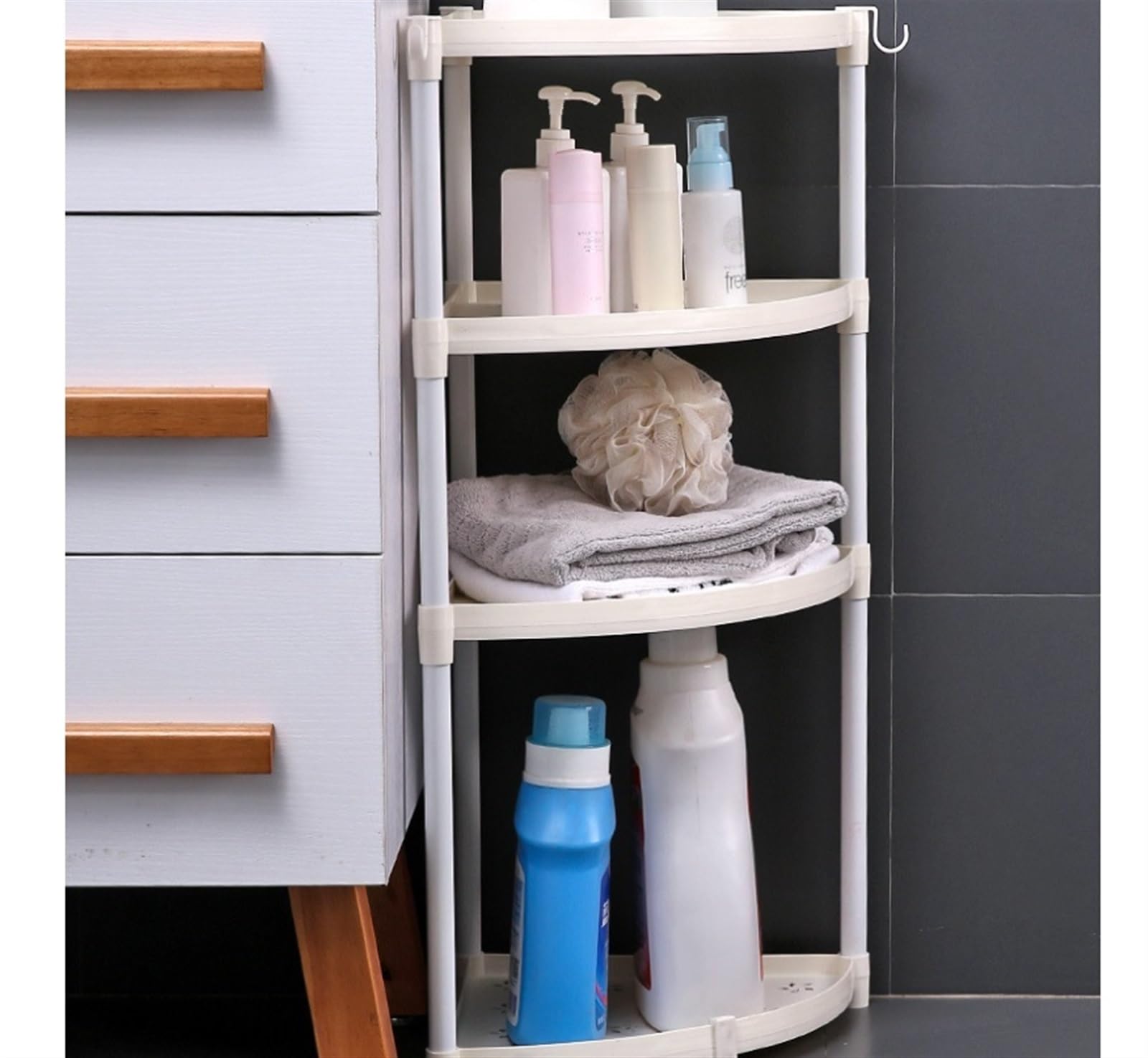 Etagere Angle Meuble d'angle Étagère d'angle À 4 Niveaux, Étagère d'angle en Plastique, Présentoir pour Plantes, Salle De Bains, Salon, Cuisine Etagere D Angle Étagère Angle(White)