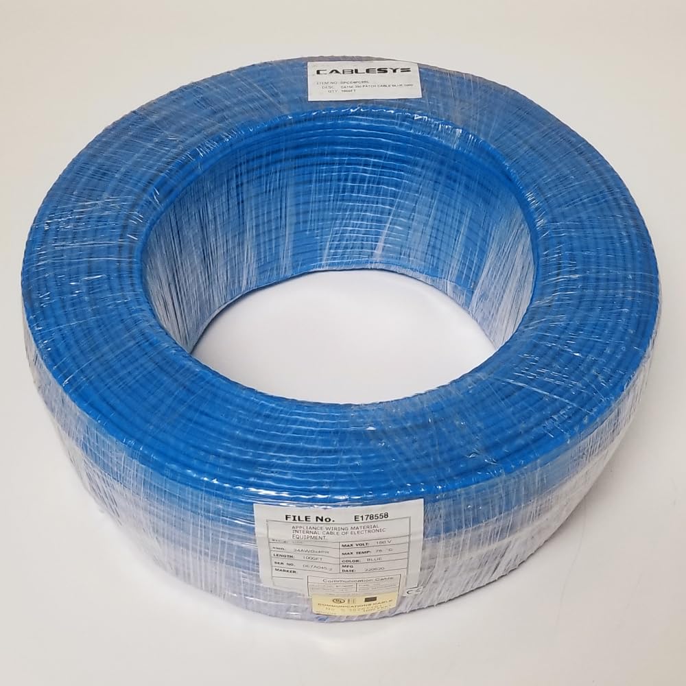 Cablesys Cat5E Raw Unterminated Ethernet Cable 1000ft, Stranded Bare Copper Wires, 24AWG 4pr UTP, Shrink Wrap, CM Rated, Blue