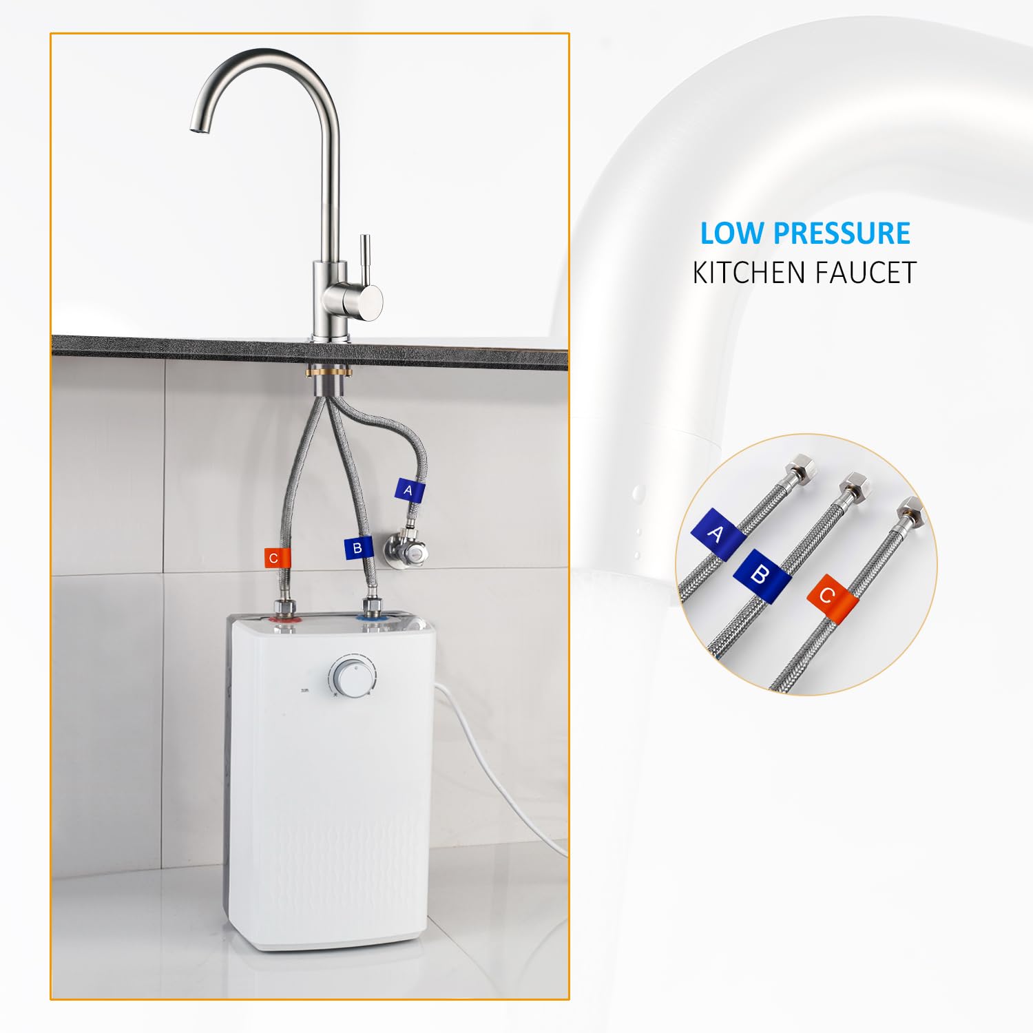 BONADE Niederdruckarmatur Küche 360° Drehbar Niederdruck Küchenarmatur aus SUS304 Edelstahl Küche Spültisch Armatur Wasserhahn Küche Spülbecken Einhebelmischer Mischbatterie, inkl. 3 Anschlüsse