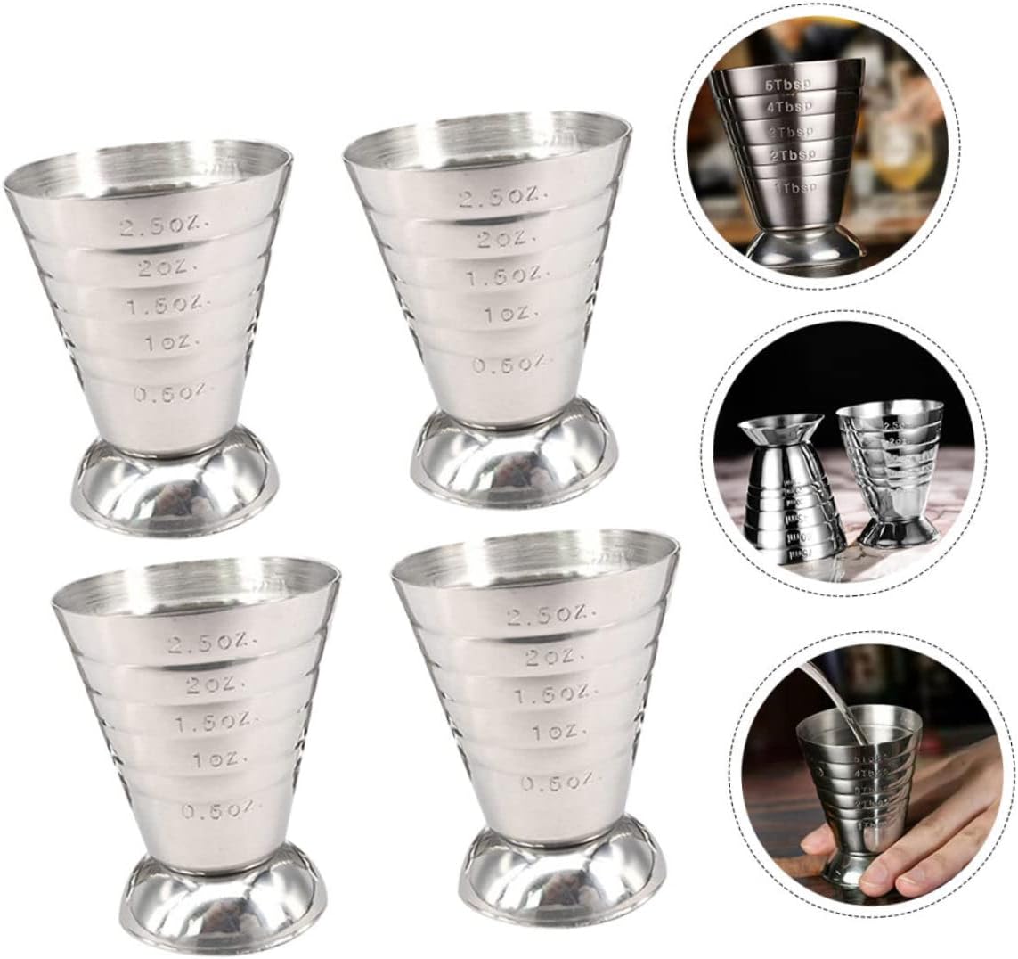 Mikinona 4pcs Stainless Steel Measuring Cups Style Bar Jigger Cup Accurate Measure for Bartending Easy Read Graduated Scale Material