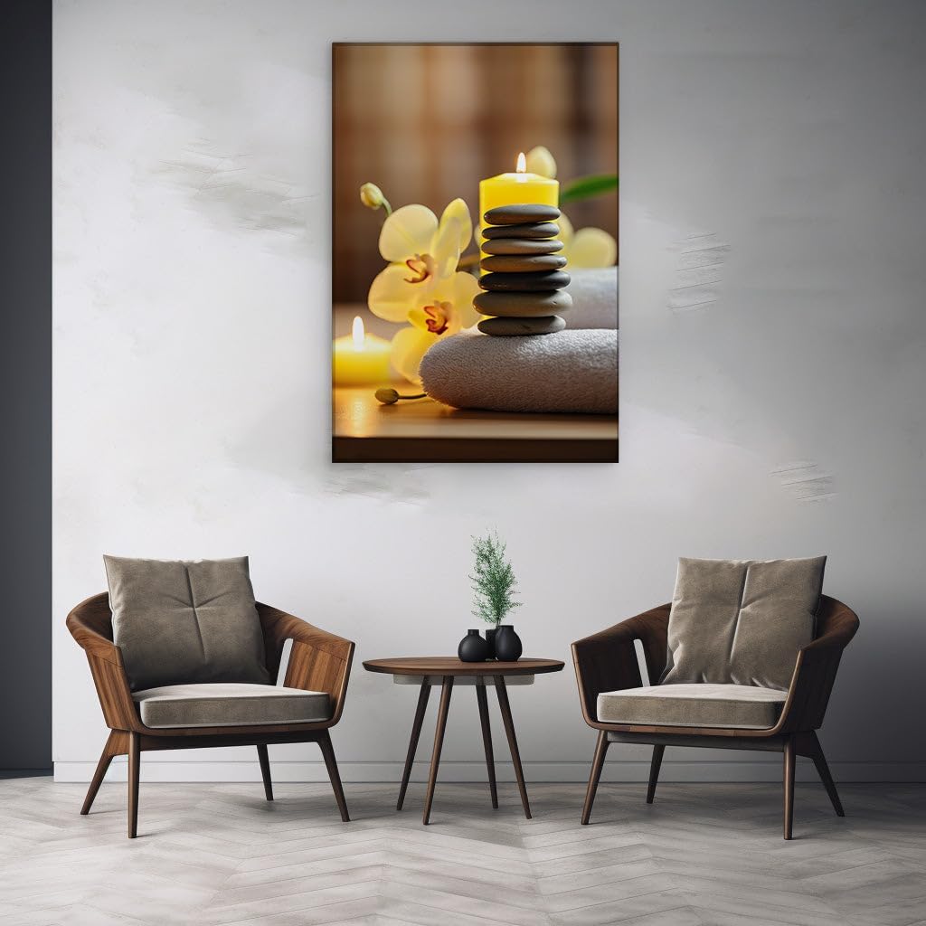 Canvas for Living room. Serenity in Balance: Crafting a Relaxing Spa Oasis with Stones, Candles, and Orchids, 27 x 18 inch Canvas Wall Art - Modern Home Decor