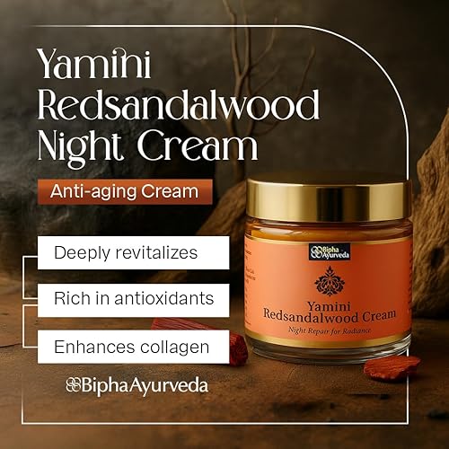 Miniatura 4 de Bipha Ayurveda Yamini - Crema de noche de sándalo rojo con vitamina E, aceite de sándalo rojo, aceite de coco virgen, almendras y lavanda, para una