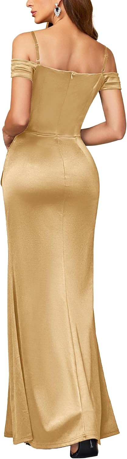 Miusol Women's Sexy Off Shoulder Satin Evening Party Maxi Dress