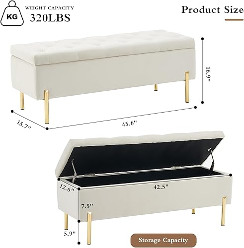 Miniatura 2 de TUOMUR 45 Inch Velvet Storage Bench Upholstered Tufted Settee Ottoman Bench with Storage, Bed End Bench with Soft Close Lid, for Bedroom, Living