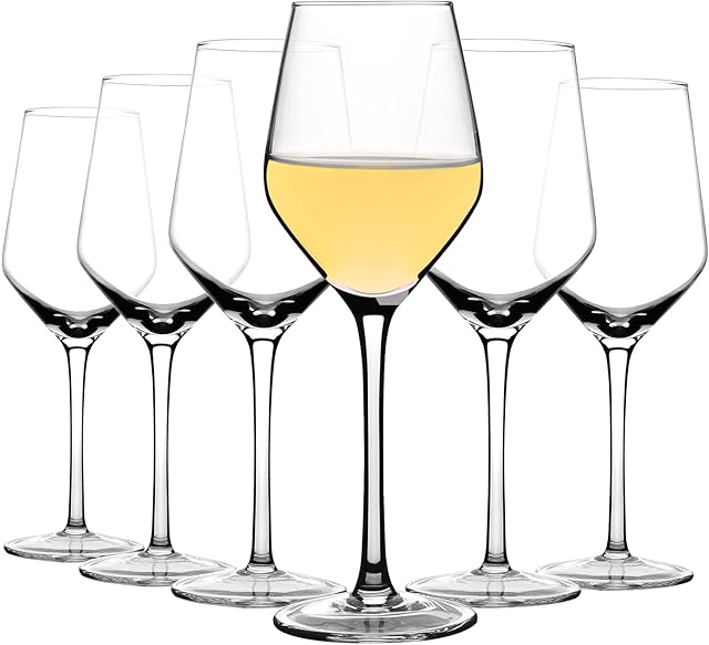 Amisglass White Wine Glass Set of 6, 100% Lead-Free Premium Crystal Clear White Wine Goblets, Classic Design Drinking Glassware, for Wedding, Anniversary, birthday and Party - 300ml
