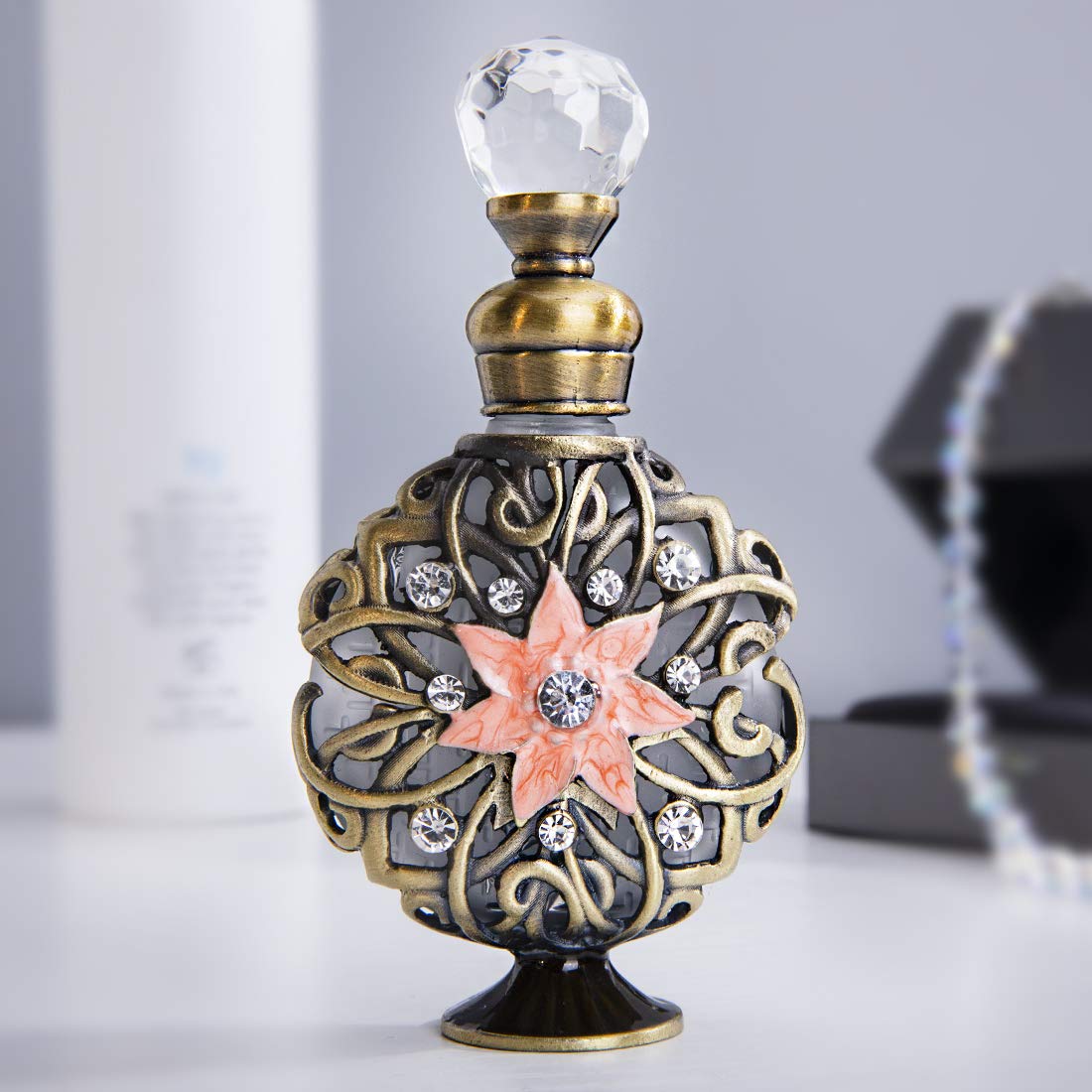 YU FENG Parfümflasche Vintage Stil - Dekorative, Nachfüllbare Kristallglas Flasche Mit Strass, 20 Ml, Rosa