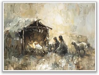 Nativity Scene Canvas Wall Art, Vintage Christian Christmas Decor Jesus Poster, Baby Jesus Farmhouse, Religious Christmas Wall Art for Bedroom or Office 12x16in Unframed