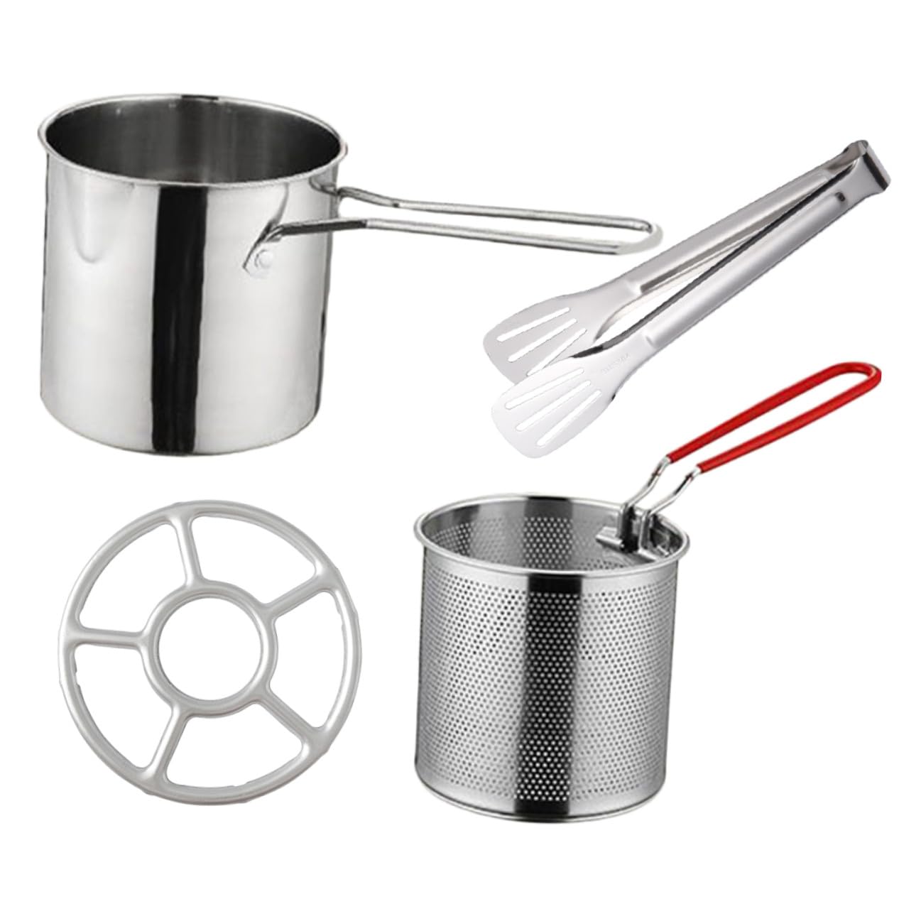 Edelstahl Frittierkorb mit Topf, 1 Satz, Silber, Herd