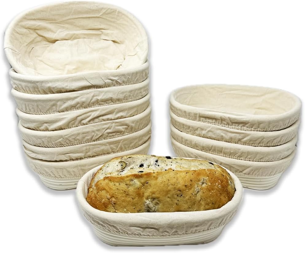 12 Pack 12" Wide Oblong Banneton Proofing Basket with Cloth Liners – Premium Artisan Rattan Bread Proofing Basket Set for Sourdough, Baguettes & Dough Rising – Bulk Supply for Home & Bakery
