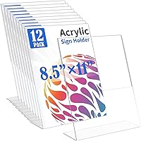 Vista 1 de Paquete de 12 soportes acrílicos para letreros de 8.5 x 11 pulgadas, soporte para letrero transparente en forma de L, soporte de plástico