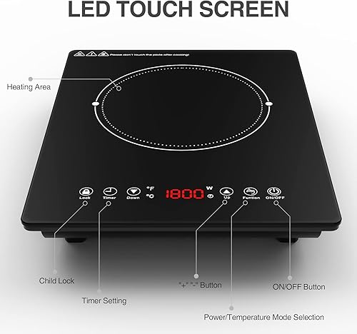 Miniatura 2 de GTKZW - Placa de cocción de inducción portátil de 1800 W, placa de cocción eléctrica de inducción de 1800 W, quemador de estufa de inducción