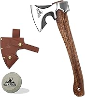 Vista 1 de Hacha de camping - Hacha de corte con funda de cuero, hacha forjada de acero al carbono de 13.8" para cortar y partir leña, ideal para supervivencia