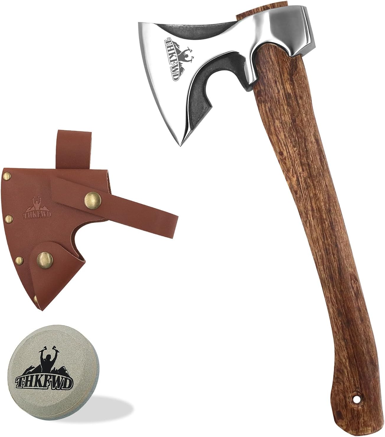 Camping Hatchet -Chopping Axe with Leather Sheath, 14.4" Forged Carbon Steel Wood Splitting Axe for Chopping Camping Survival
