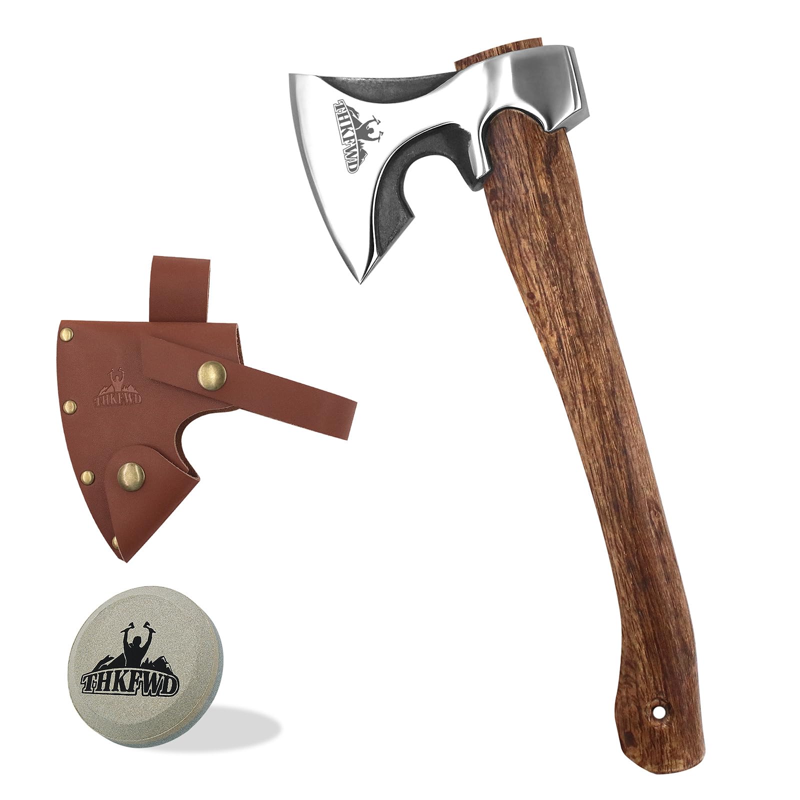 Camping Hatchet -Chopping Axe with Leather Sheath, 14.4" Forged Carbon Steel Wood Splitting Axe for Chopping Camping Survival